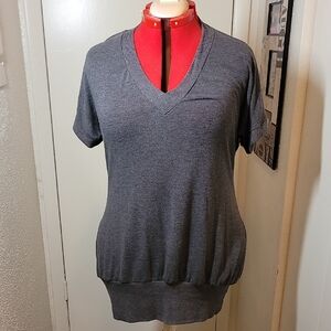 Caren Sport Charcoal V-Neck Short Sleeve Top